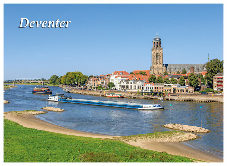 Deventer Postkarte - IJssel mit der LebuĂŻnus-Kirche (C120)