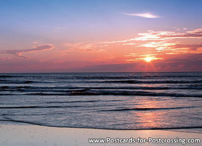 ansichtkaart zonsondergang Texel, postcard sunset Texel, Postkarte Sonnenuntergang Texel