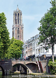 Ansichtkaart Utrechtse gracht metDomtoren, postcard Utrecht Domtower, Postkarte Utrecht Domtoren
