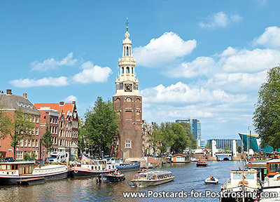 ansichtkaart Amsterdamse grachten met Montelbaanstoren