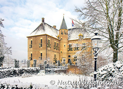 ansichtkaart kasteel Vorden in de winter, postcard castle Vorden in winter, Postkarte Schloss Vorden im Winter