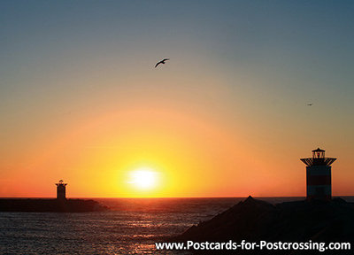 Ansichtkaart zonsondergang Scheveningen, postcard sunset Scheveningen, Postkarte Sonnenuntergang Scheveningen