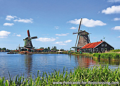 ansichtkaart de Zaanse Schans in Zaandam, postcard Zaanse Schans, Postkarte Zaanse Schans