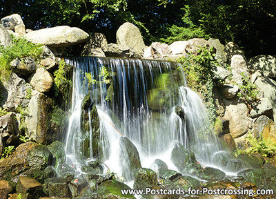 ansichtkaart waterval in park Sonsbeek in Arnhem, waterfall postcard, Postkarte Wasserfall