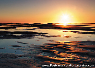 ansichtkaart zonsondergang Texel, postcard sunset Texel, Postkarte Sonnenuntergang Texel