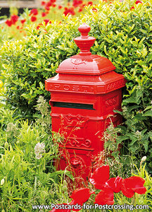 Ansichtkaart rode brievenbus, postcard red mailbox, postkarte Rote Briefkasten