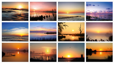 Kaartenset zonsopkomst en zonsondergang - Postcard sunrise and sunset - Postkarten Set Sonnenaufgang und Sonnenuntergang