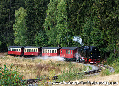 Ansichtkaart trein Selketalbahn, train postcard Selketalbahn in the Harz , Zug Postkarte Selketalbahn im Harz