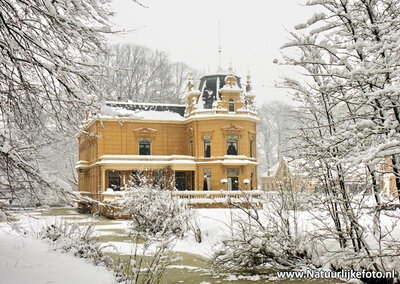 ansichtkaart winter borg Nienoord, winter postcard castle Nienoord, winter Postkarte Schloss Nienoord